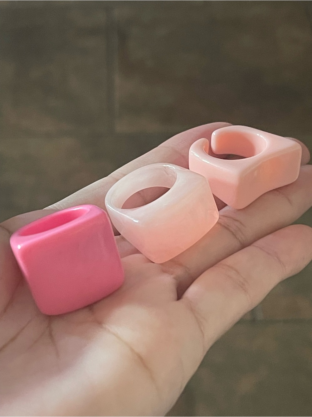 Set of 3 Trendy Pink Acrylic Square Band Rings